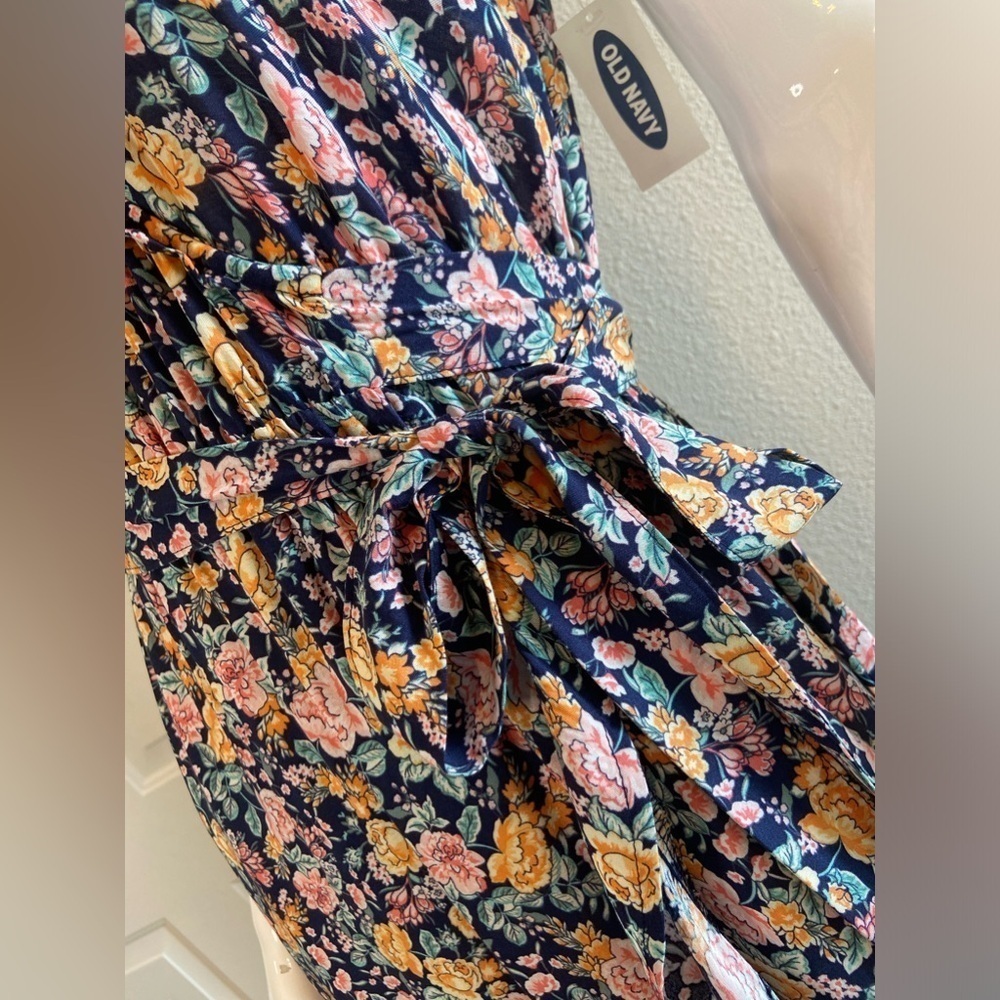 Old Navy~NWT~Multi-Color Floral Print~Ruffle Wrap Midi Dress~Cap Sleeves~Size S - Picture 5 of 15